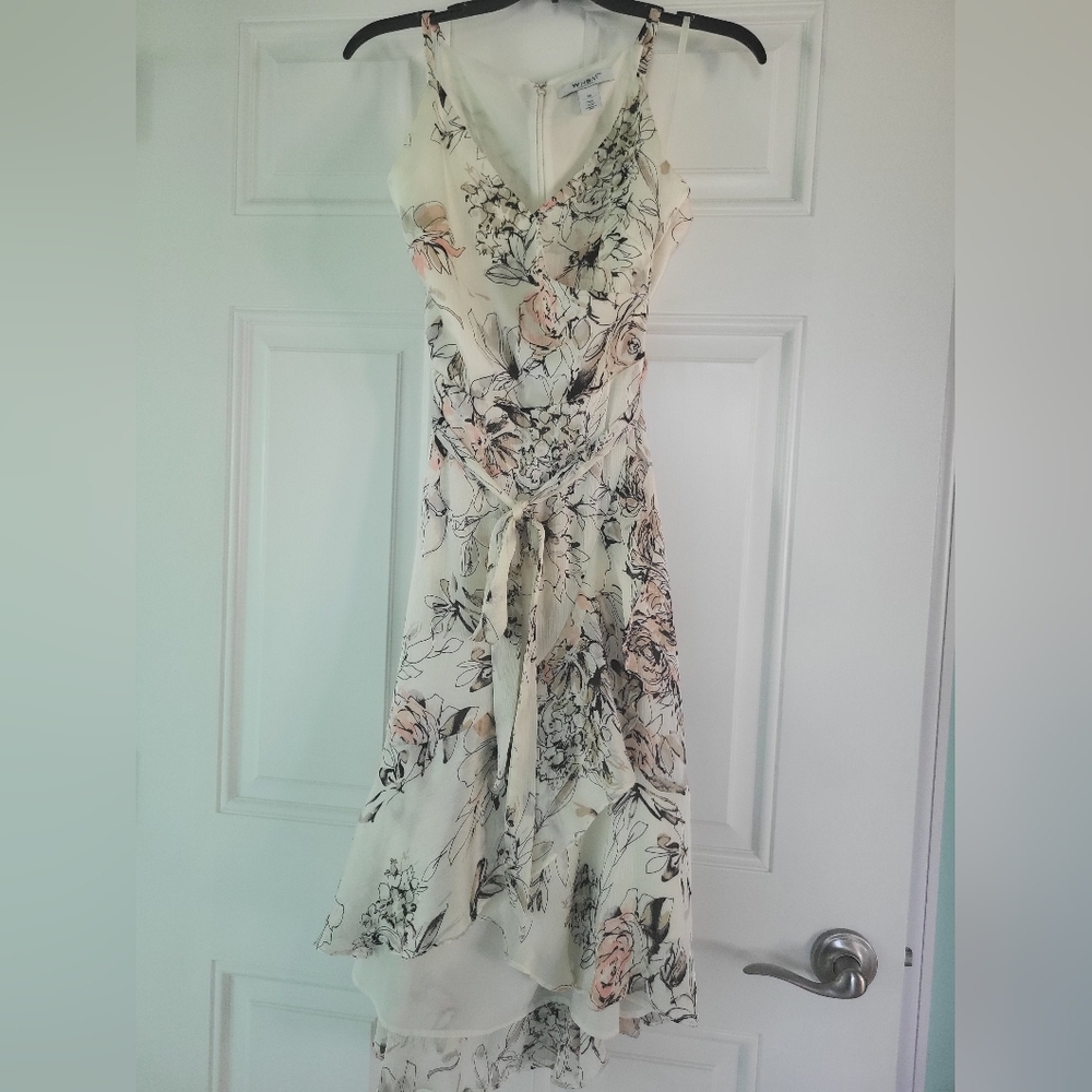 White House Black Market Floral Faux Wrap Asymmetrical Dress.